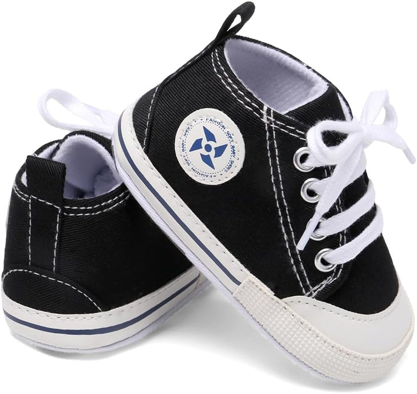 Baby Star Black High Top Canvas Sneakers with Soft Anti-Slip Sole