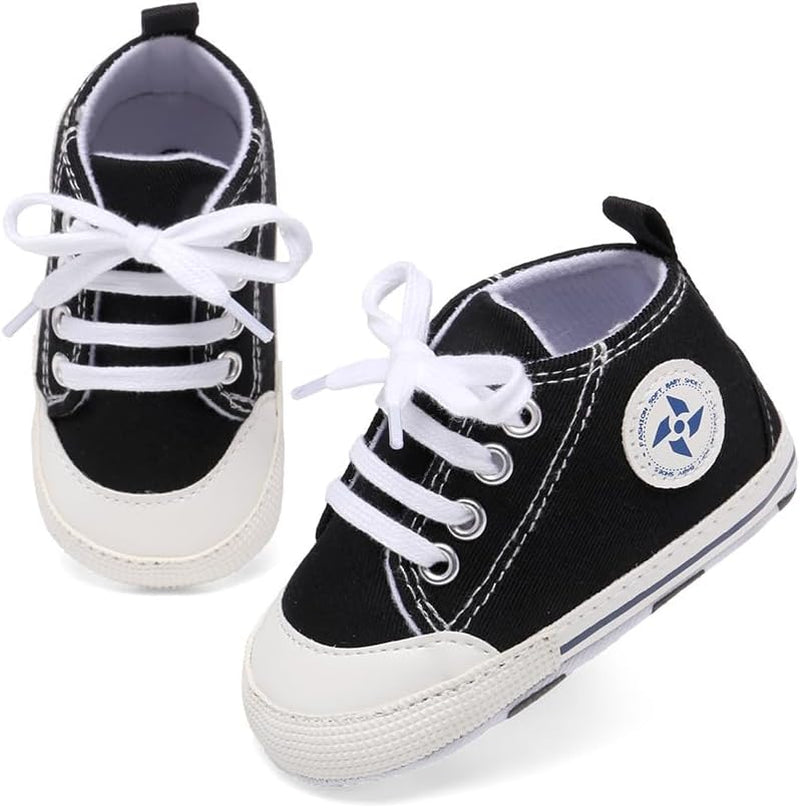 Baby Star Black High Top Canvas Sneakers with Soft Anti-Slip Sole