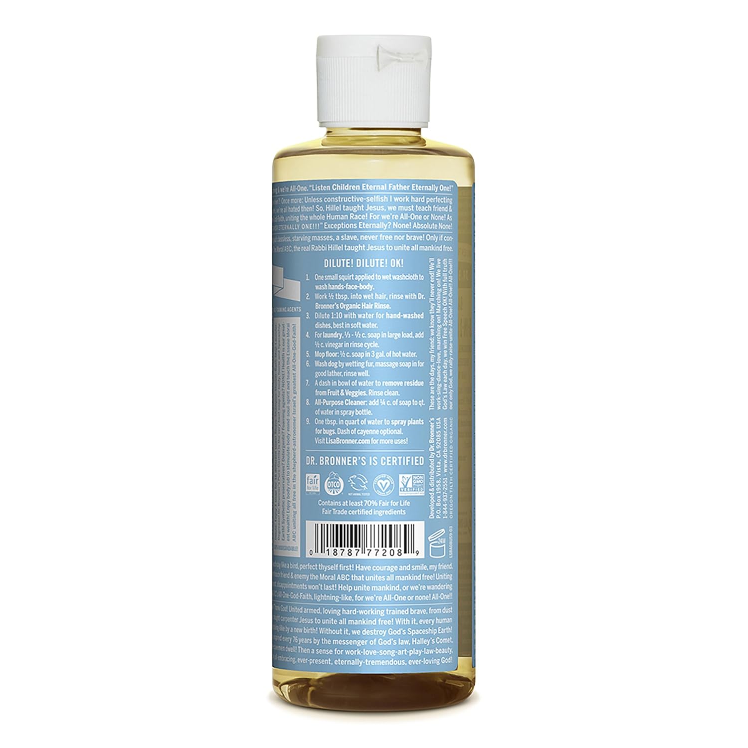 Dr. Bronner's Pure Castile Liquid Soap Baby Unscented, 8 oz.