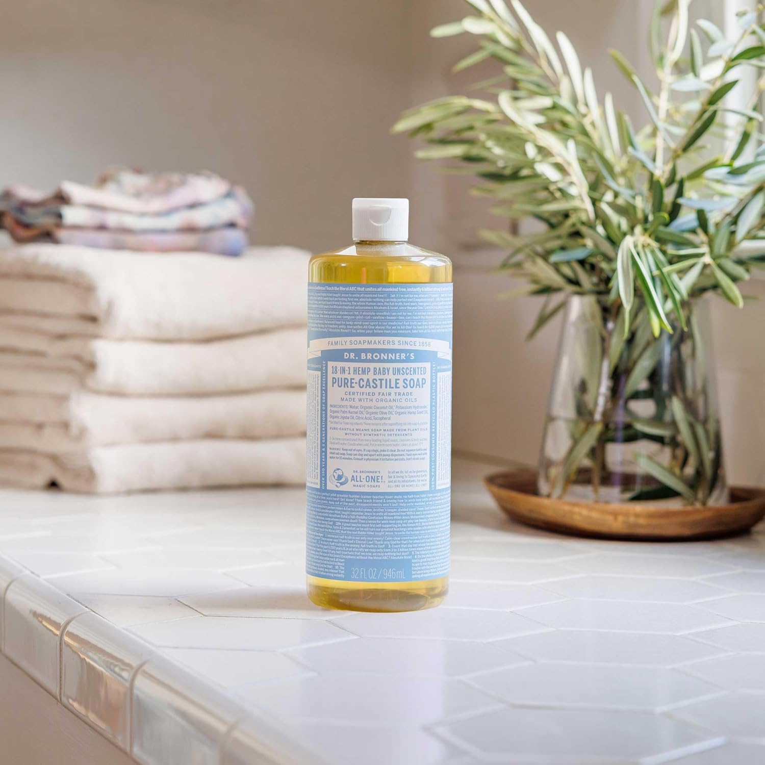 Dr. Bronner's Pure Castile Liquid Soap Baby Unscented, 32 oz.