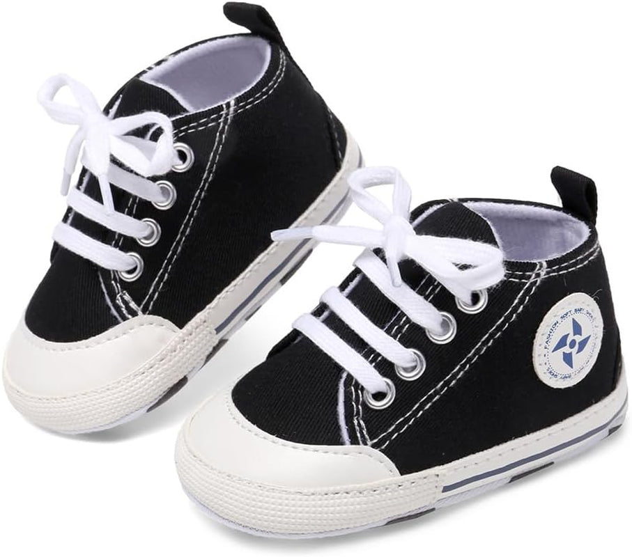 Baby Star Black High Top Canvas Sneakers with Soft Anti-Slip Sole